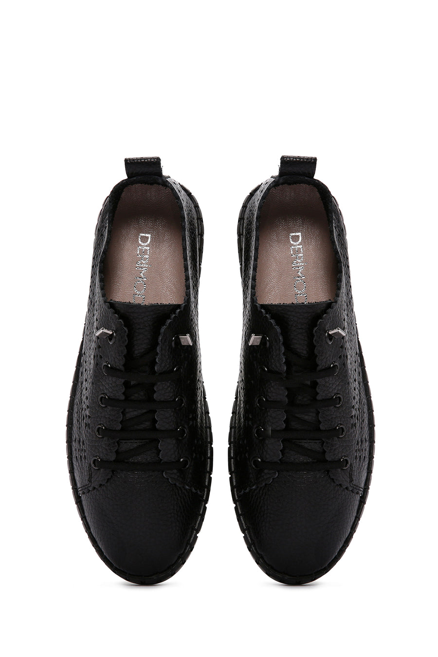 Woman Black Laced Patterned Leather Comfort Shoes