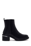 Woman Black Zip Closure Thick-Heeled Leather Boots | Derimod