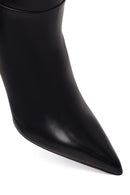 Woman Black Zip Closure Stiletto-Heel Leather Boots | Derimod