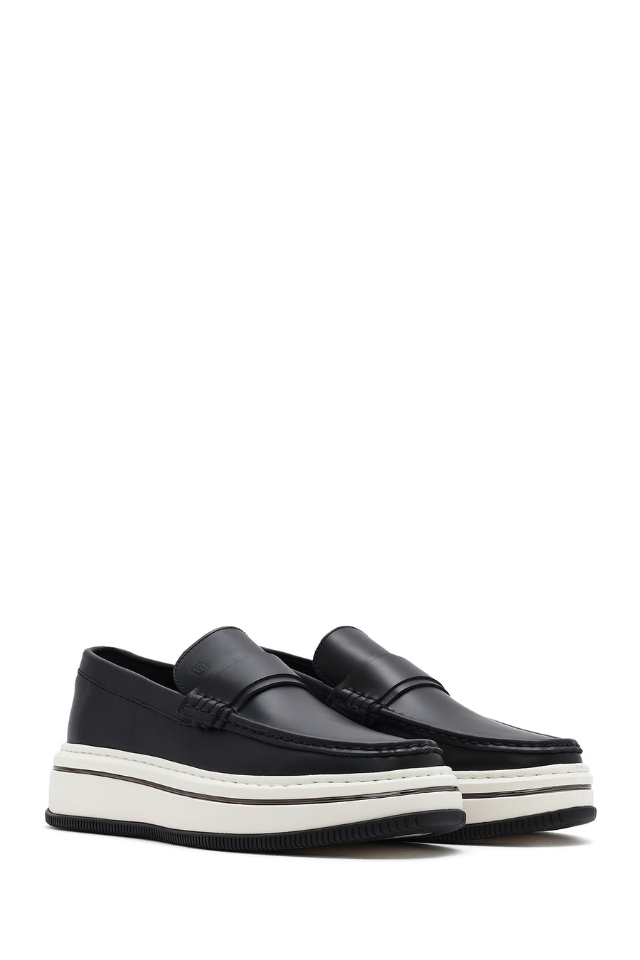 Erkek Siyah Kalın Tabanlı Deri Casual Loafer