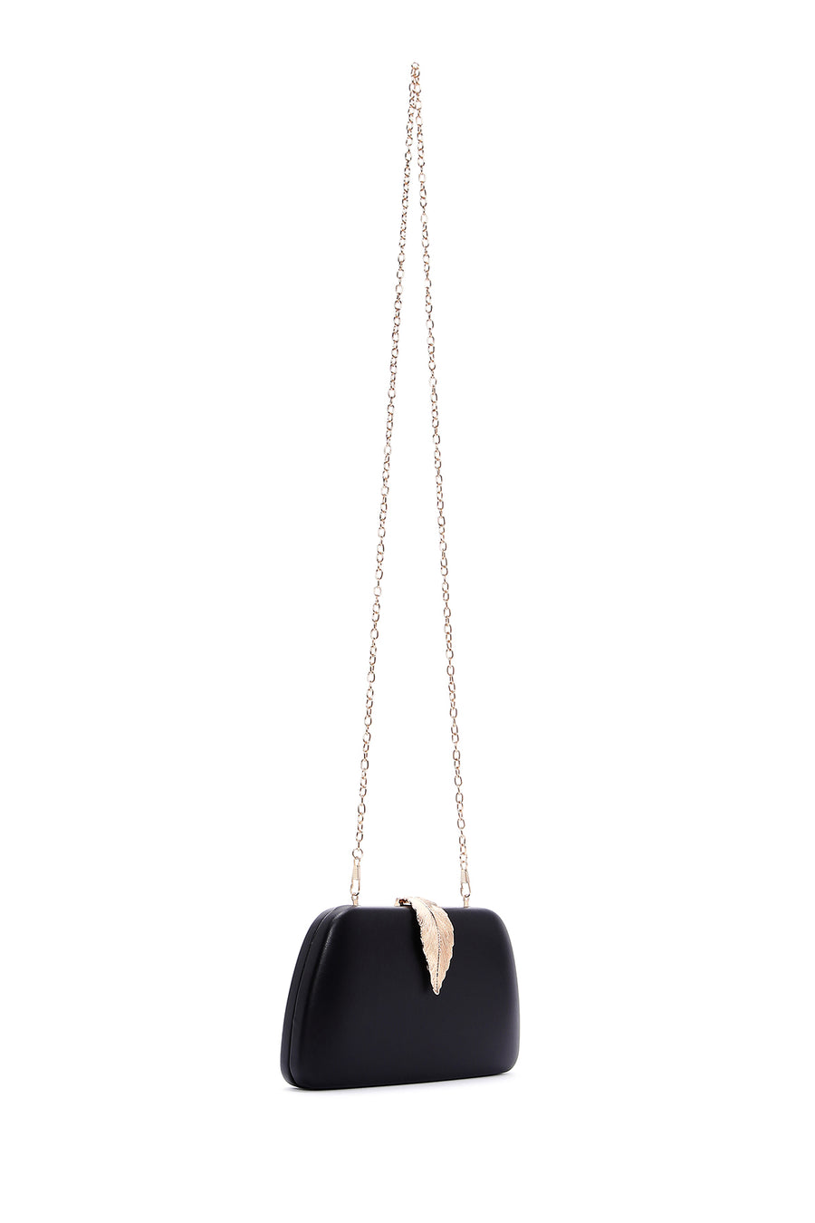 Woman Black Long Chain Strap Evening Mini Clutch Bag