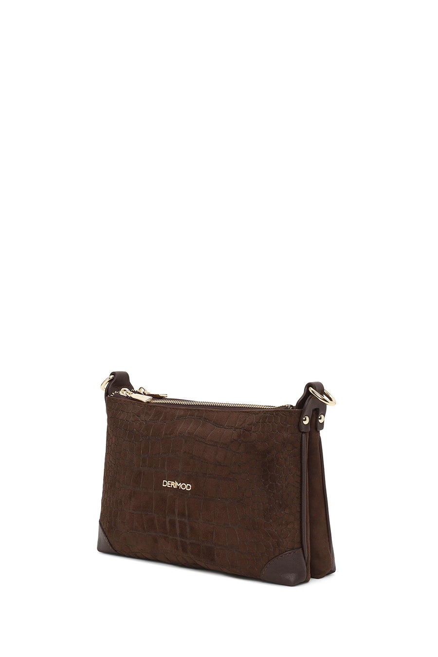 Woman Brown Printed Long-Strap Suede Shoulder Bag