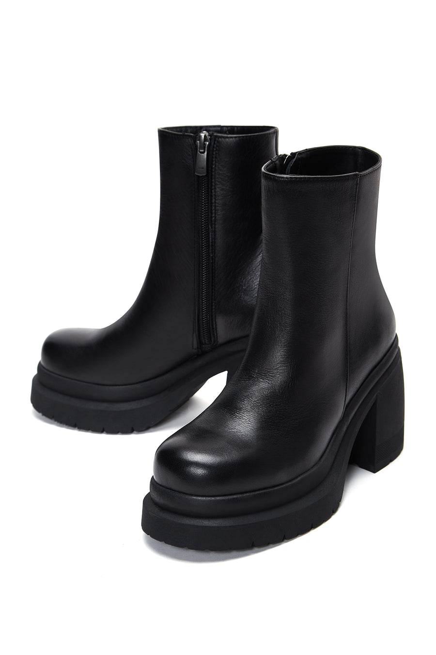 Women's Leather Platform Heeled Boots