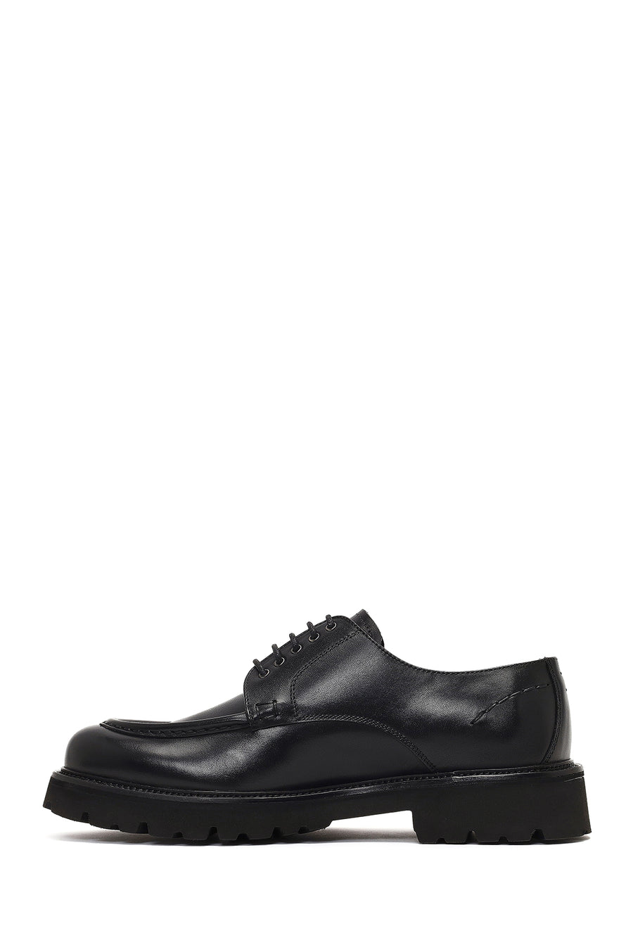 Men's Black Lace-Up Thick-Soled Leather Casual Shoe