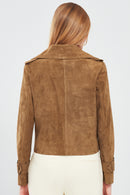 Portofino Woman Camel Suede Leather Jacket | Derimod