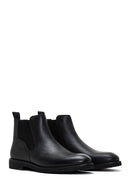 Men's Black Leather Chelsea Flat Boots | Derimod