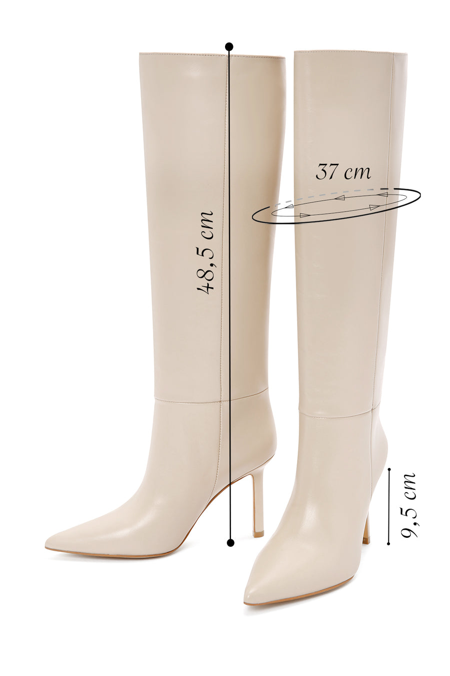 Women's Beige Thin Heeled Leather Boots