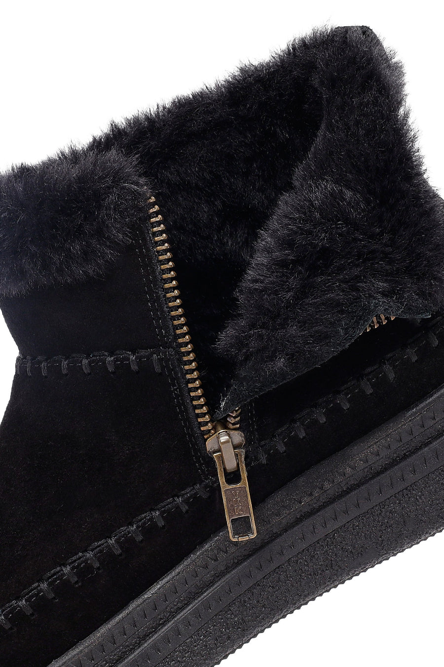 Woman Black Zip Closure Thick-Soled Suede Teddy Boots