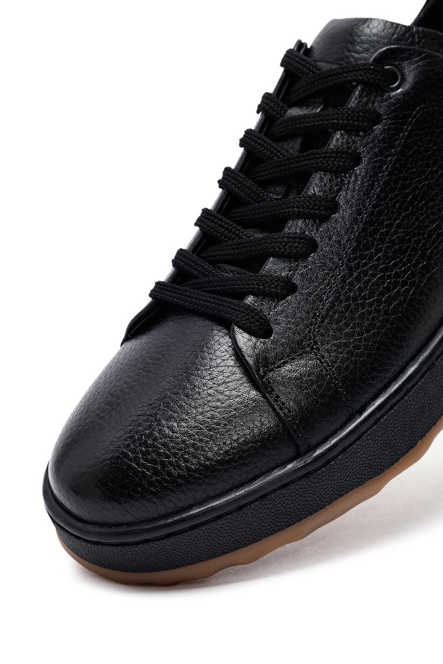 Erkek Siyah Bağcıklı Deri Sneaker