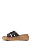 Woman Black Wedge Heeled Leather Slipper | Derimod