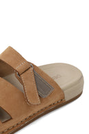 Woman Beige Strappy Nubuck Leather Slipper | Derimod