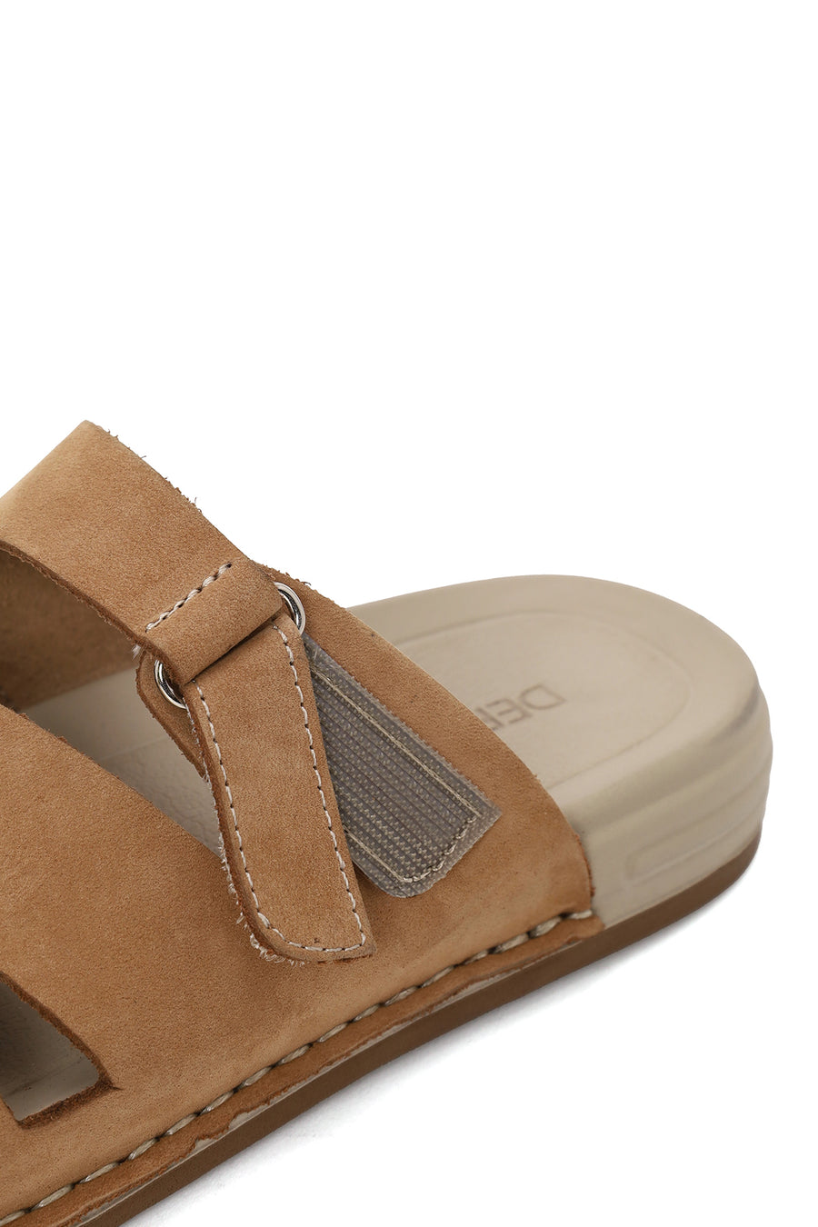 Woman Beige Strappy Nubuck Leather Slipper
