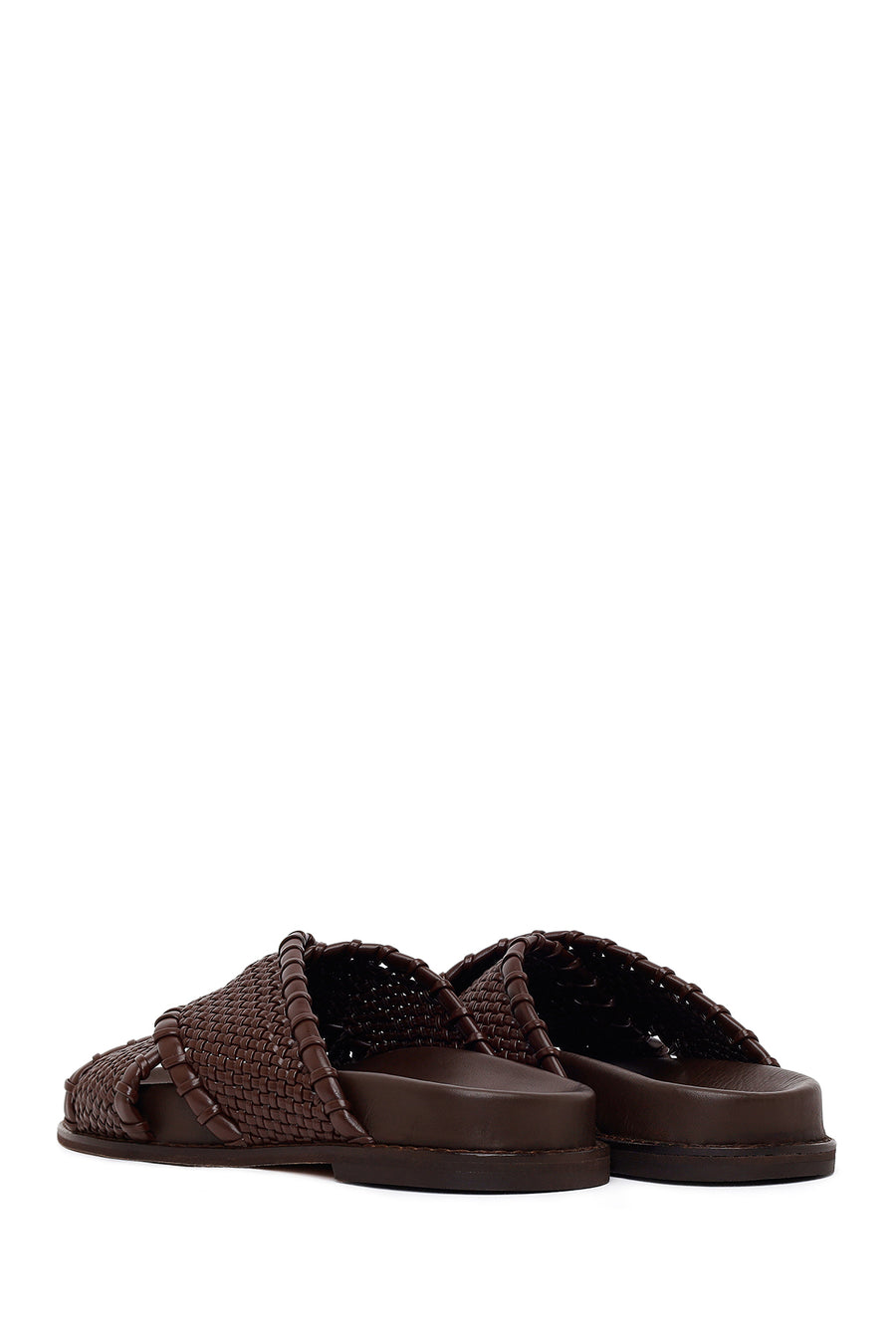 Woman Brown Knitted Patterned Leather Slipper