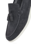 Men's Gray Tassel Suede Leather Casual Loafer | Derimod