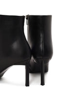 Woman Black Zip Closure Stiletto Heel Leather Boots | Derimod