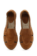 Woman Tan Suede Leather Espadrille Sandals | Derimod