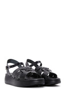 Women's Black Leather Thick-Sole Comfort Sandals | Derimod