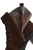 Women's Brown Zippered Thick Heeled Suede Leather Boot | Derimod
