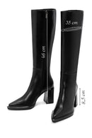 Women's Black Zippered Thick Heel Leather Boots | Derimod