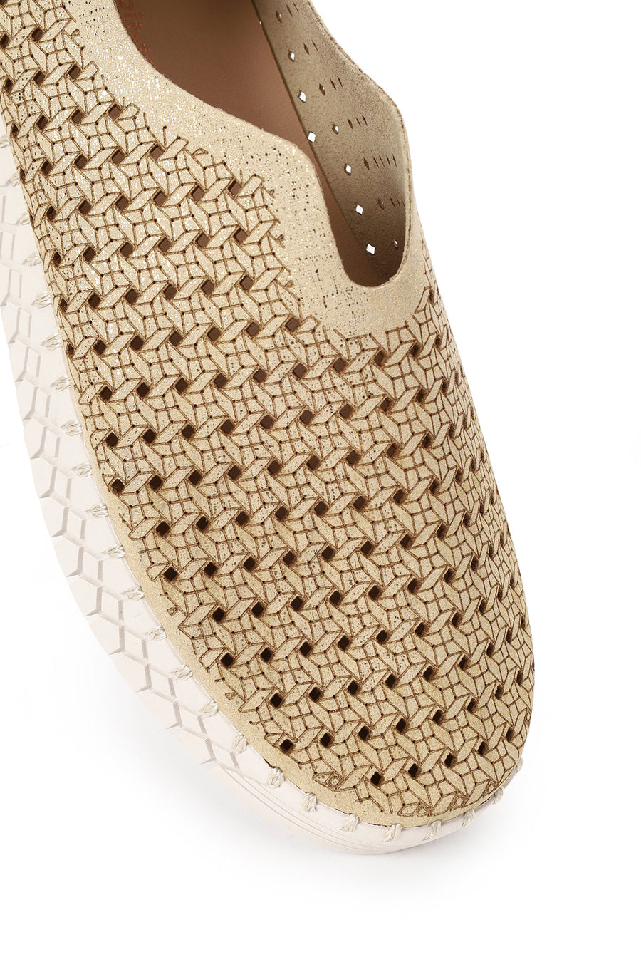 Woman Gold Lace-Up Chunky Sole Glitter Fabric Casual Shoes
