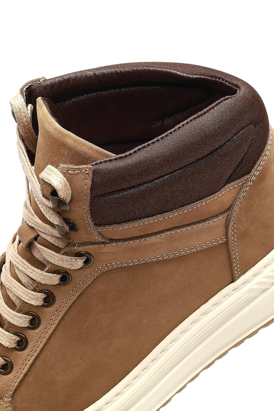 Men's Beige Lace-Up Thick-Soled Nubuck Leather Sports Boots
