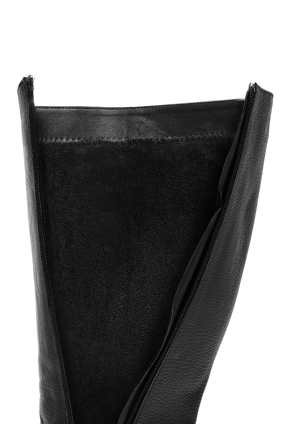 Woman Black Zip Closure Chunky Heeled Leather Boots