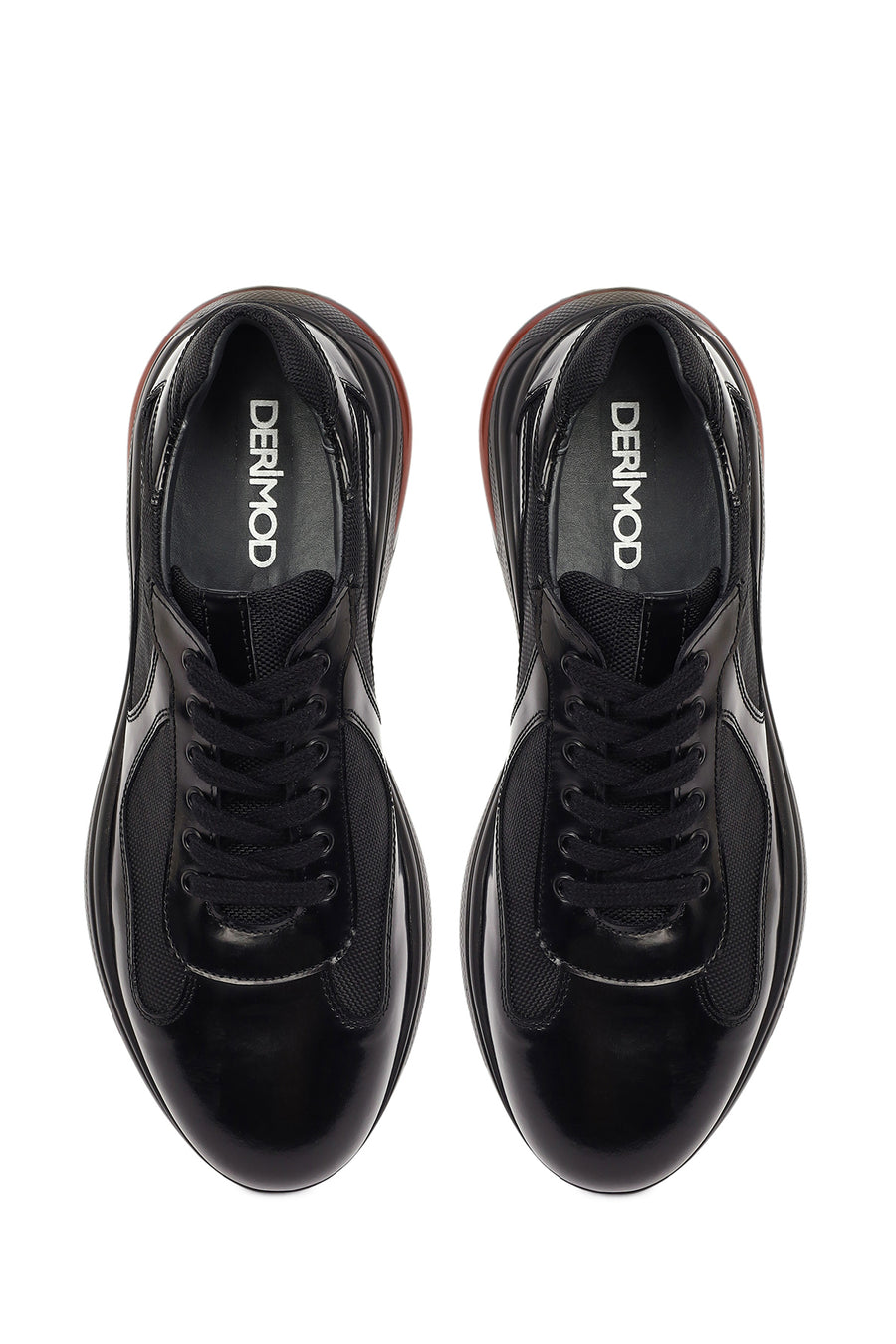 Men's Black Lace-Up Thick-Soled Leather Casual Sneaker