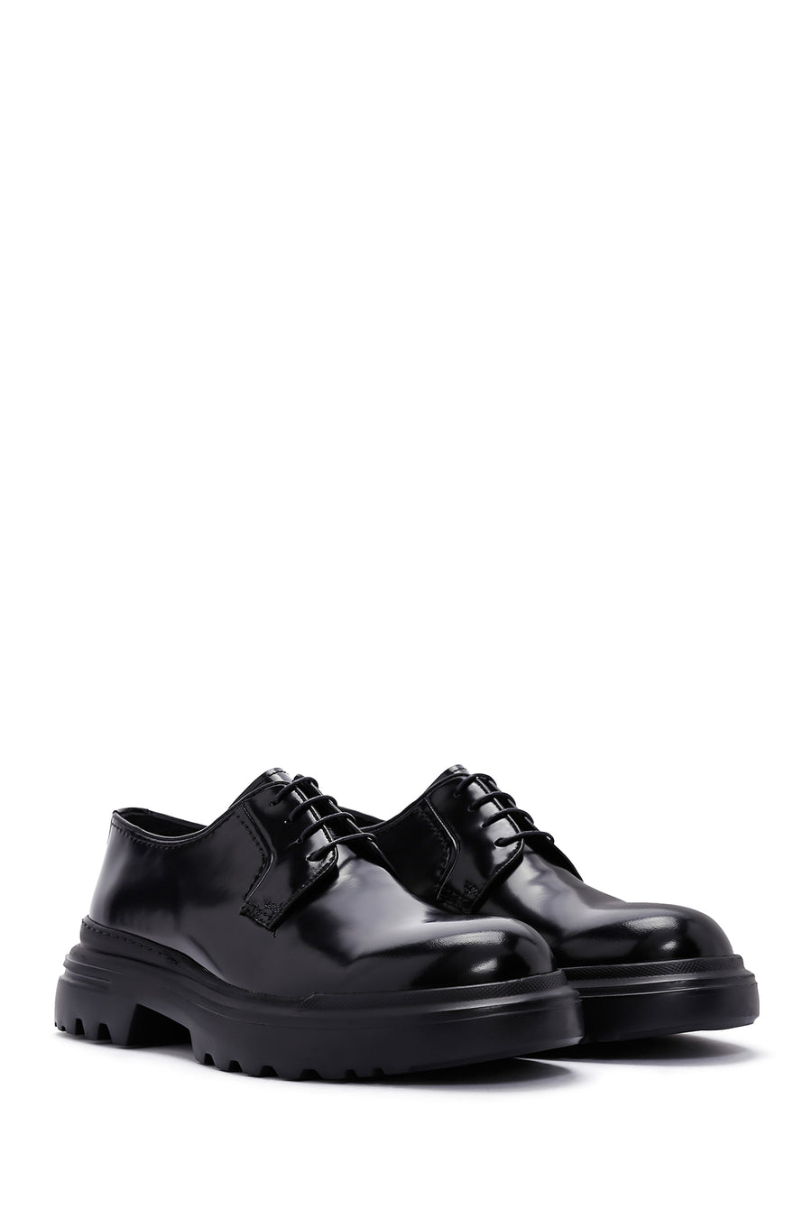Men's Black Thick Soled Patent Leather Casual Shoes