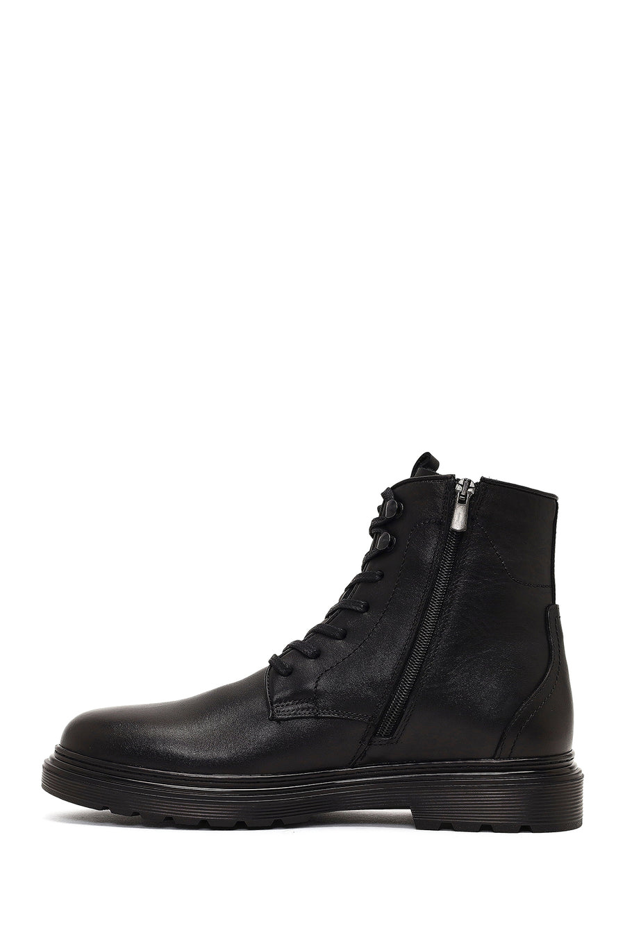 Men's Black Zippered Leather Casual Boot