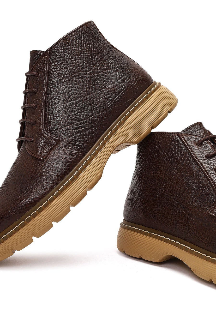Men's Brown Lace-Up Zipper Leather Casual Boot