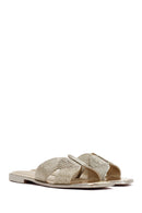 Women's Gold Metallic Knitted Slippers | Derimod