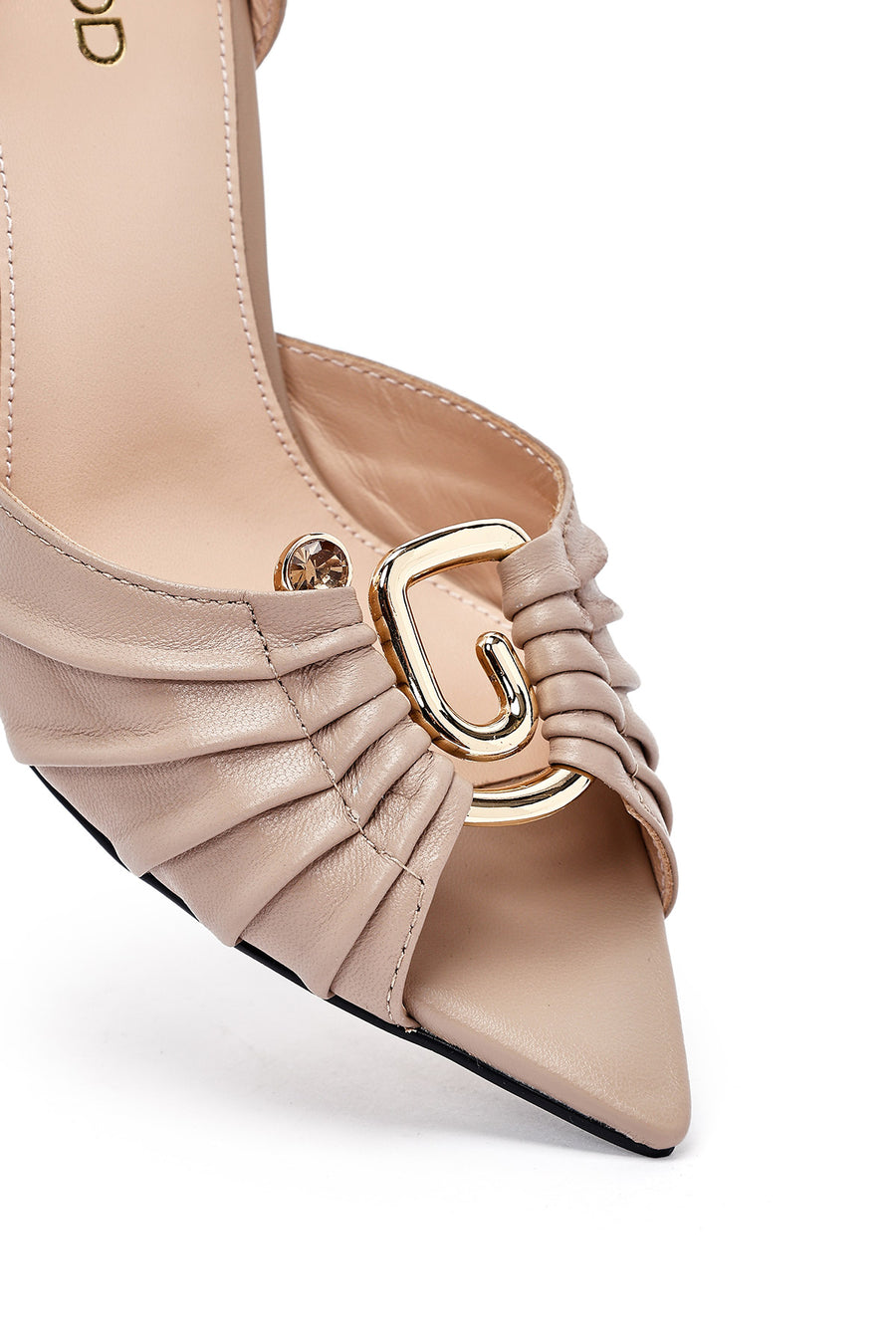 Women's Beige Ankle Buckle Thin Heel Leather Sandals
