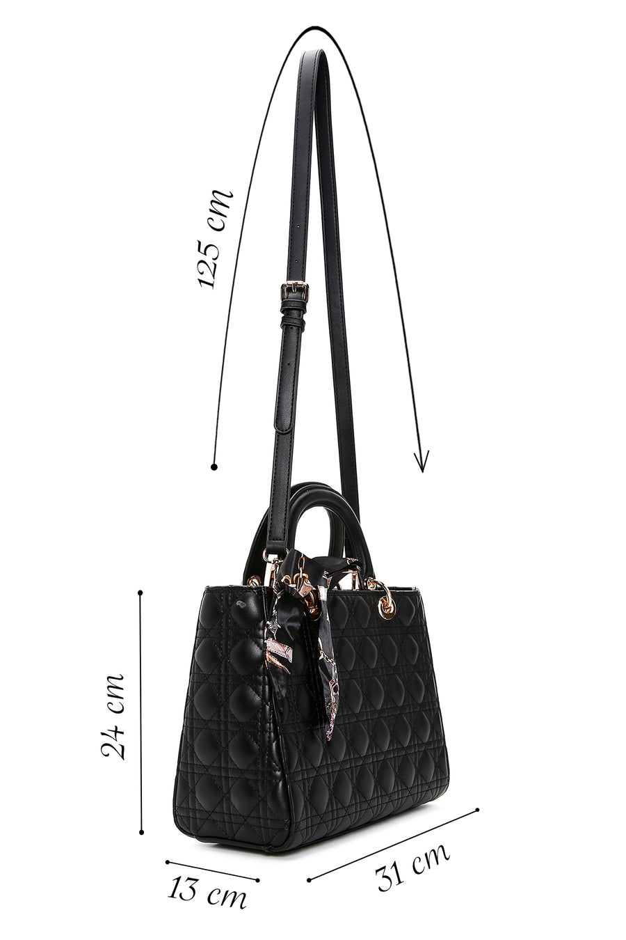 Women's Black Long Strap Quilted Handbag