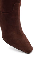 Woman Brown Zip Closure Thin-Heeled Suede Boots | Derimod