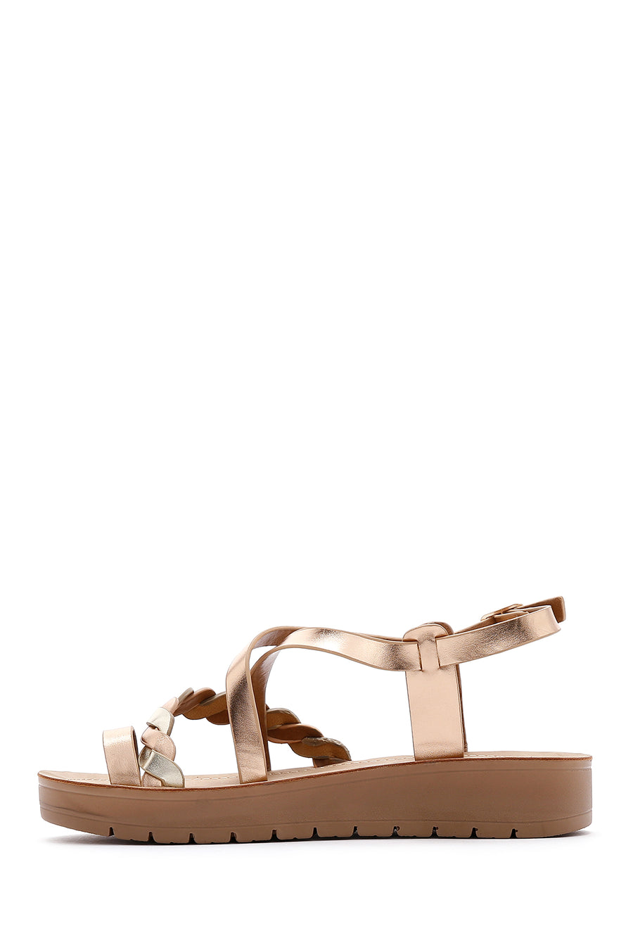Women's Pink Ankle Strap Metallic Sandals