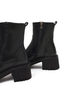 Women's Black Zippered Thick-Soled Leather Boots | Derimod