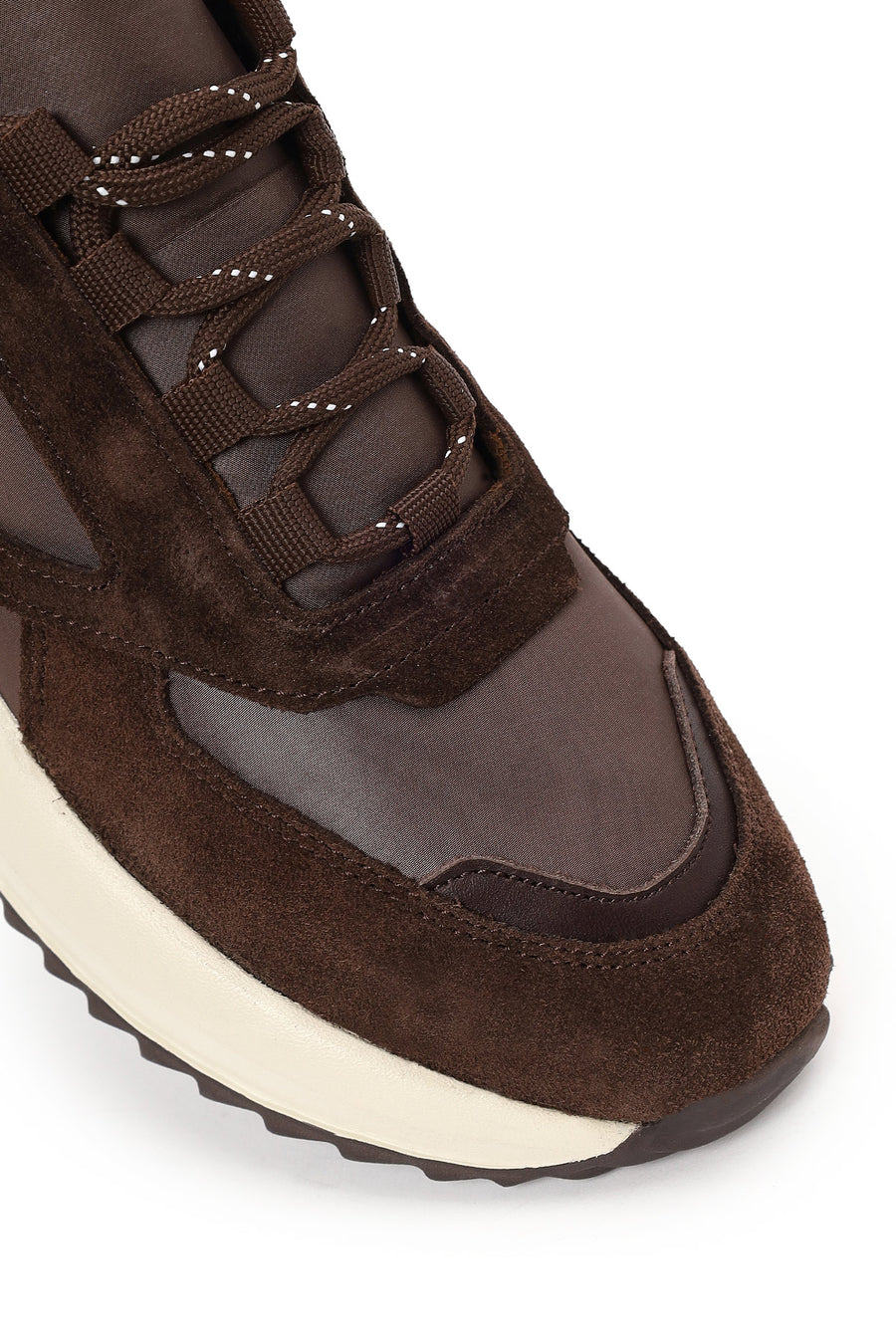Woman Brown Lace-up Thick-soled Leather Sneaker
