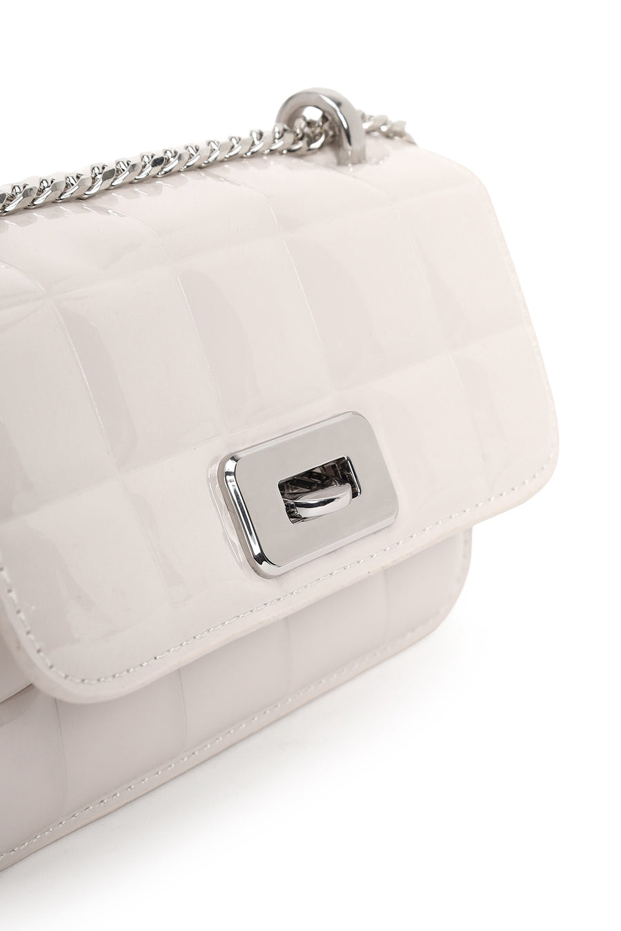 Woman Cream Long-Strap Quilted Mini Crossbody Bag