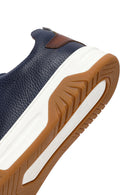 Male Navy Blue Lace-Up Thick-Soled Leather Sneaker | Derimod