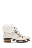 Women's White Leather Lace-up Plush Casual Boots | Derimod