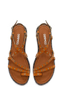 Women's Tan Buckled Leather Bodrum Sandals | Derimod