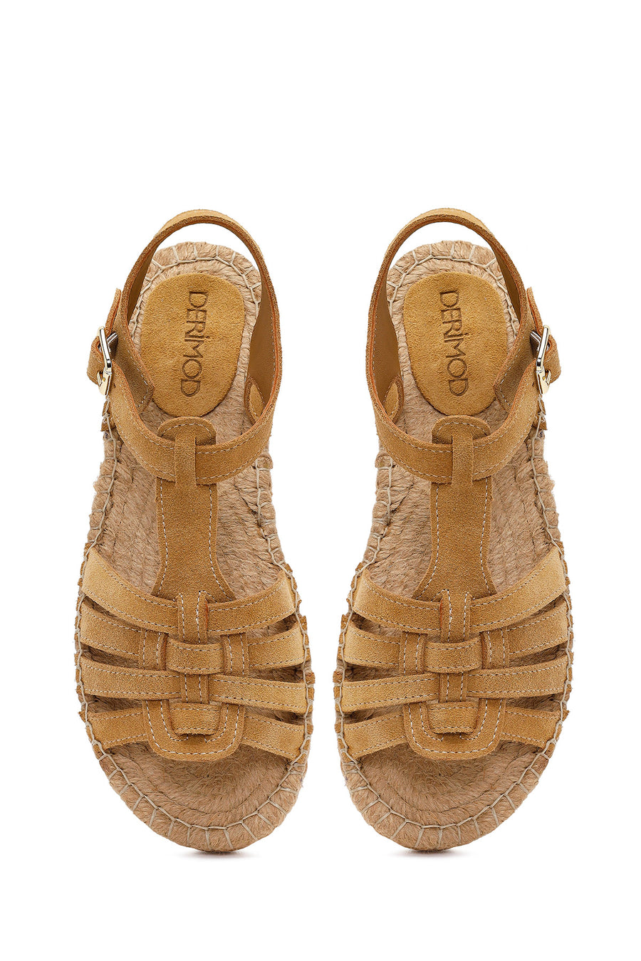Women's Camel Suede Leather Espadrille Sandals with Ankle Buckle
