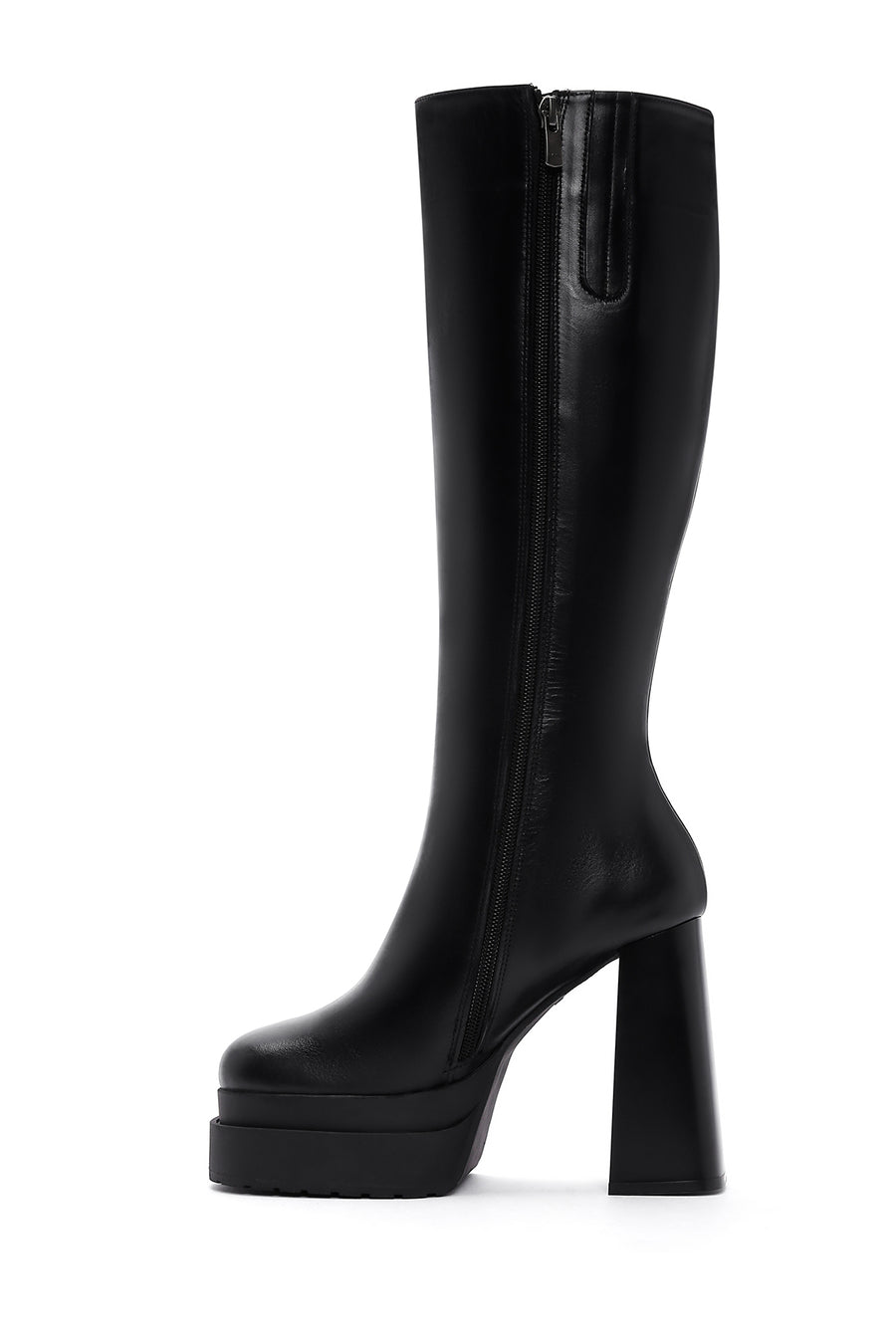 Women's Black Leather Platform High Heel Boots