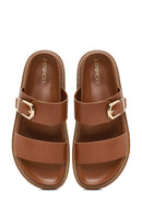 Women's Tan Buckled Slippers | Derimod