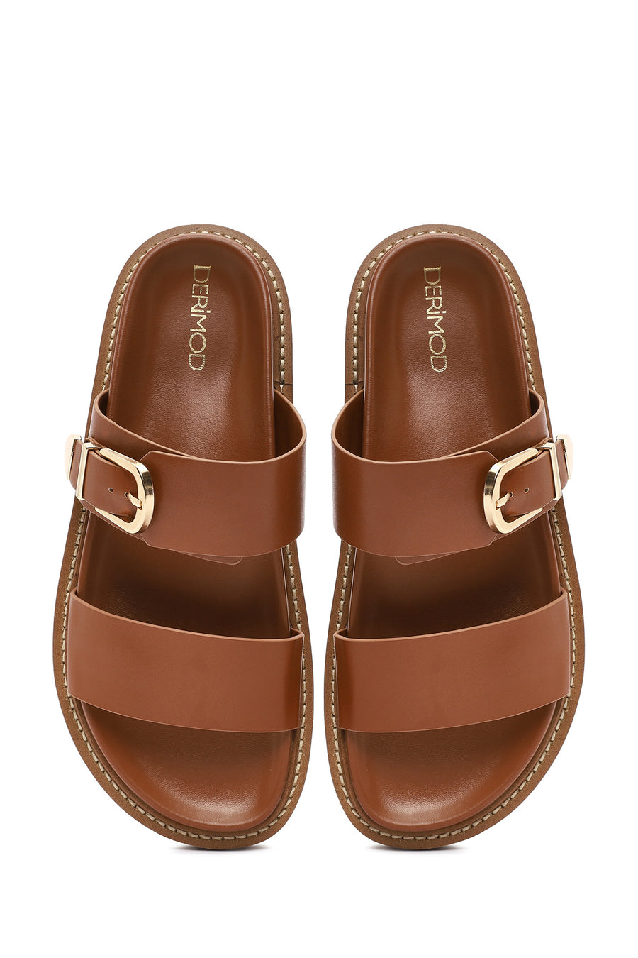 Women's Tan Buckled Slippers