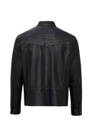 James Men's Black Stand Collar Leather Jacket | Derimod