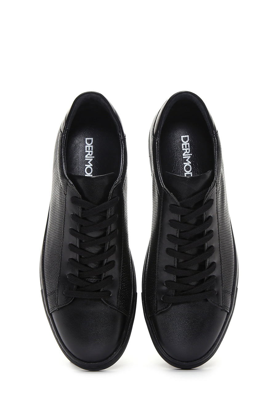 Erkek Siyah Bağcıklı Deri Sneaker