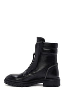 Women's Black Zippered Stoned Leather Combat Boots | Derimod