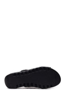 Woman Black Leather Comfort Slipper | Derimod