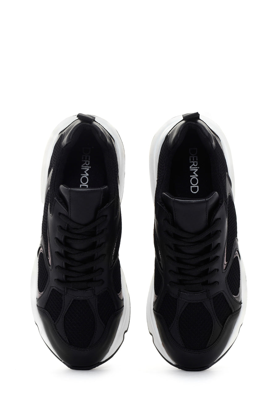 Women's Black Thick Sole Lace-Up Sneakers